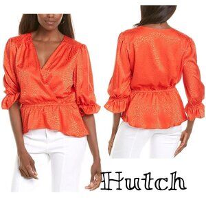 Hutch Poppy Red Jacquard Peplum Blouse – Size Small NWT